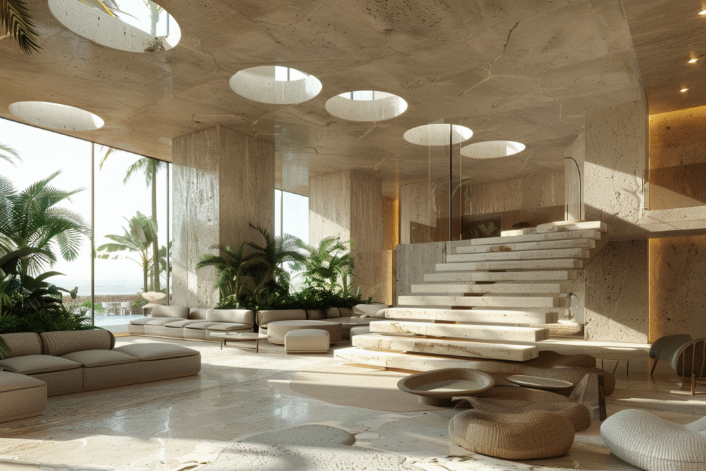 Muestra de Mármol Crema Mexicano pulido de Recubrimientos Naturales, ideal para espacios residenciales y hoteleros en Riviera Maya y Cancún.