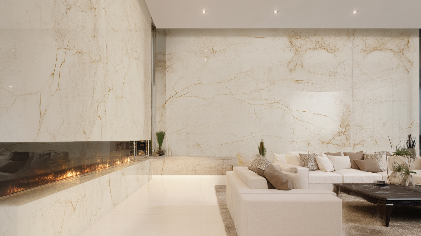 Sala moderna con pisos de mármol Bellagio en Cancún